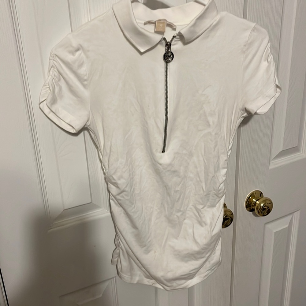 michael kors quarter zip ruched collared tshirt